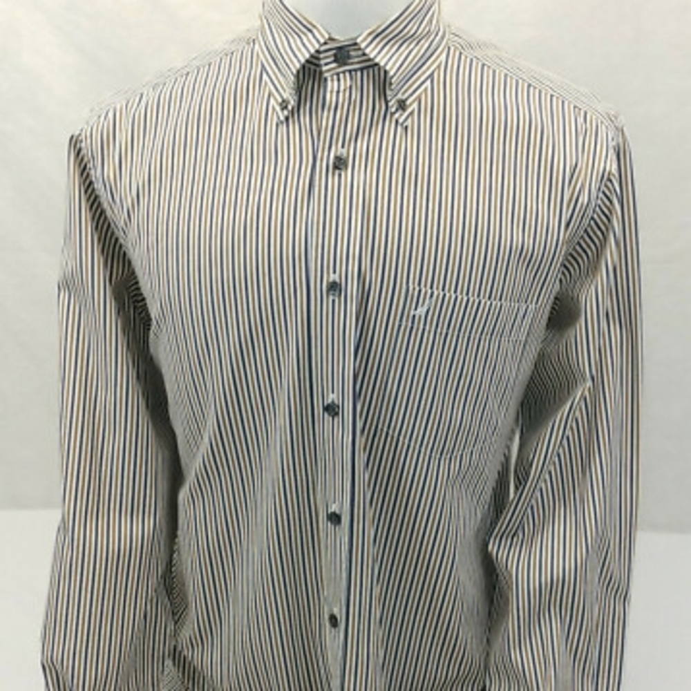 Nautica Men's Vintage 80s 2 Ply Cotton Striped Button-Down Dress Shirt Size L